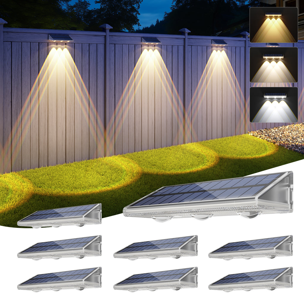 YiLaie  8 pcs Solar Fence Lights for Outdoor（ 3000K/4500K/6500K ）