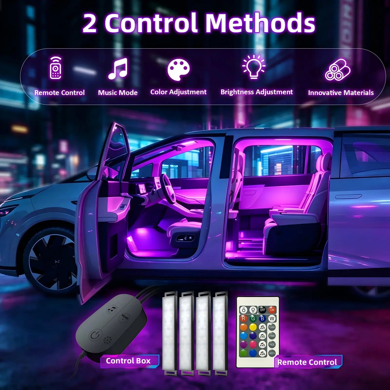 YiLaie DC 12V,Cigarette Lighter Car Interior LED Lights, 3 Buttons & Remote Control Music Sync