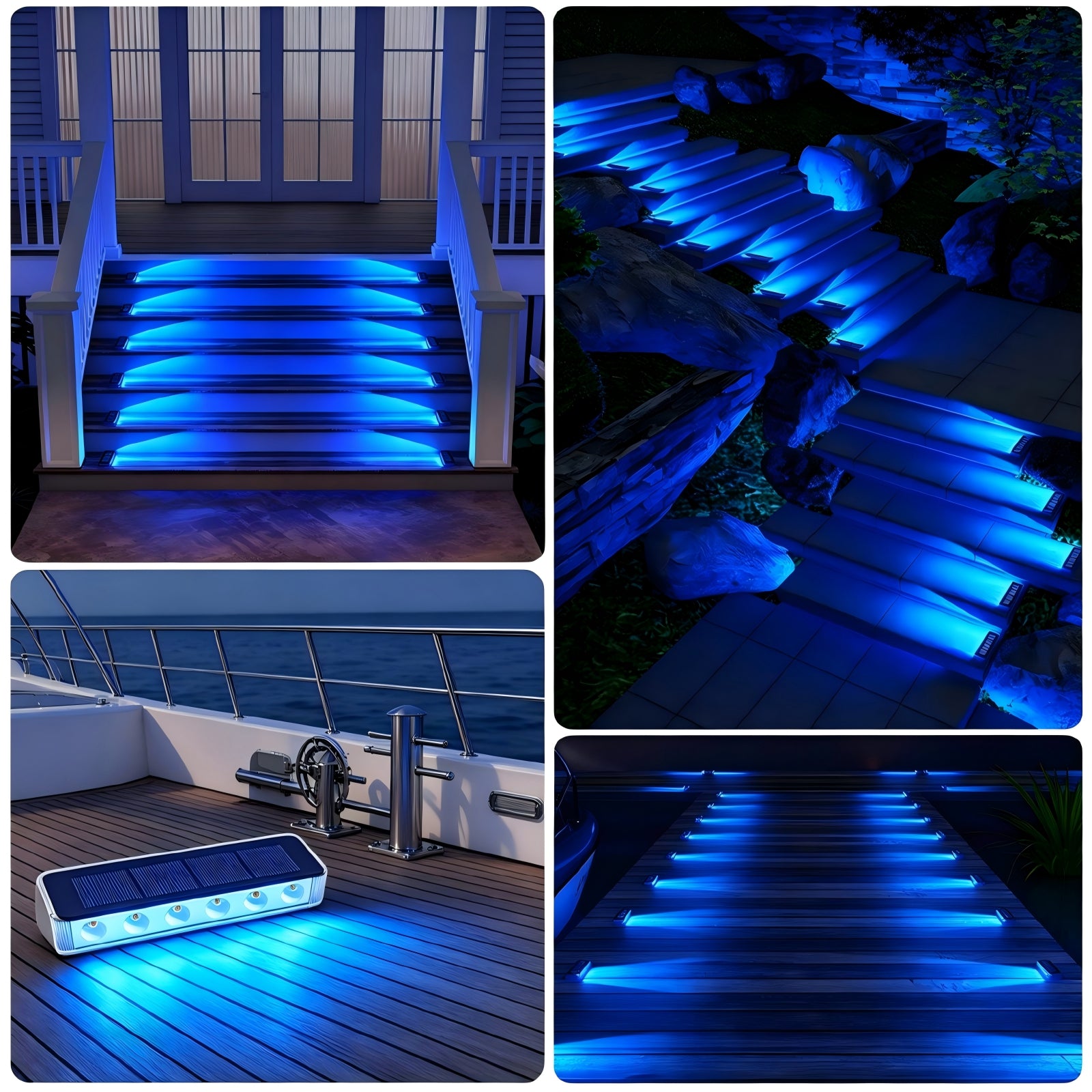 YiLaie Blue Solar Outdoor Step Lights for Deck Dock & Pathway