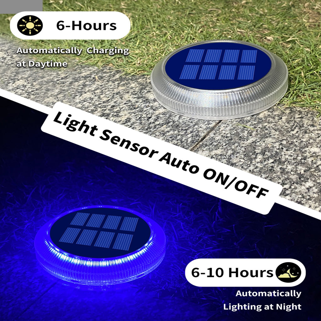 Beveled Round Blue Solar Deck Lights Waterproof Outdoor Pathway Driveway Dock
