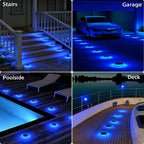 Beveled Round Blue Solar Deck Lights Waterproof Outdoor Pathway Driveway Dock