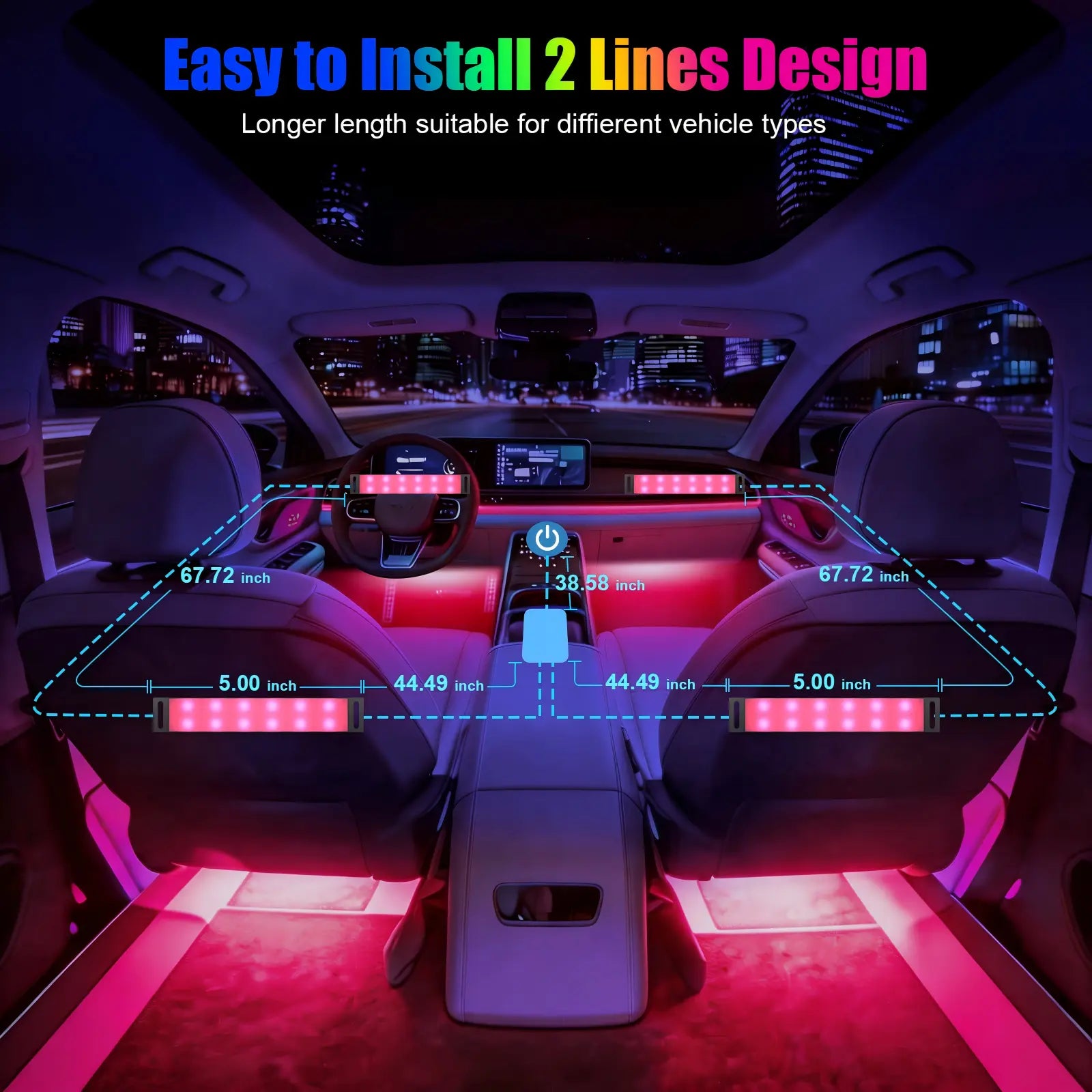 YiLaie DC 12V,Cigarette Lighter Car Interior LED Lights, 3 Buttons & Remote Control Music Sync