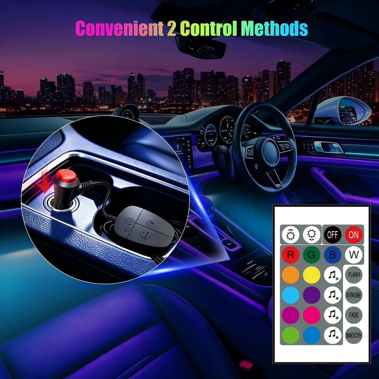 YiLaie DC 12V,Cigarette Lighter Car Interior LED Lights, 3 Buttons & Remote Control Music Sync