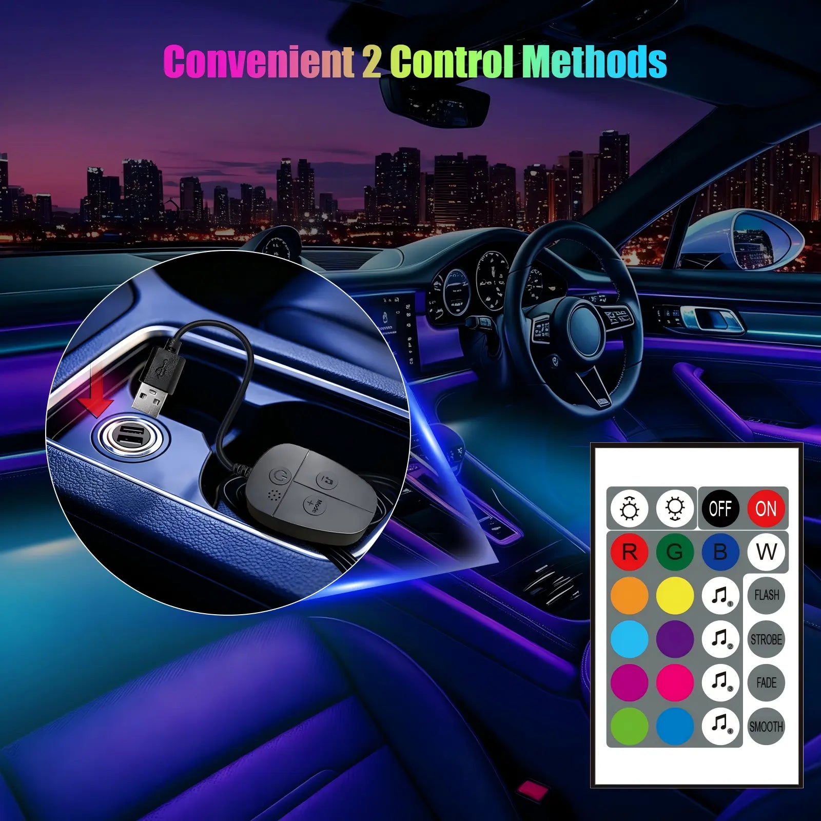 YiLaie  DC 5V ,USB  Car Interior LED Lights, 3 Buttons & Remote Control Music Sync
