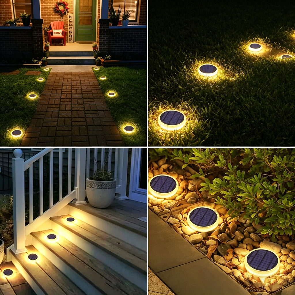 YiLaie Round Warm White Solar Outdoor Garden Pathway Deck Lights