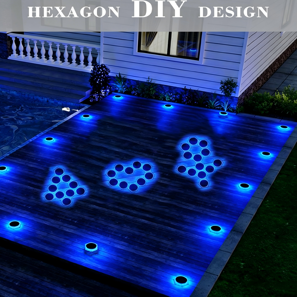 YiLaie Hexagon Blue Solar Outdoor Lights for Dock Pool & Garden Pathway