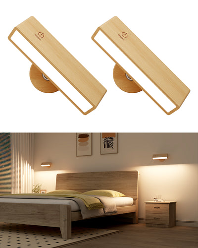 YiLaie  Black Walnut Wood Cordless LED Wall Sconce Rechargeable Touch Control