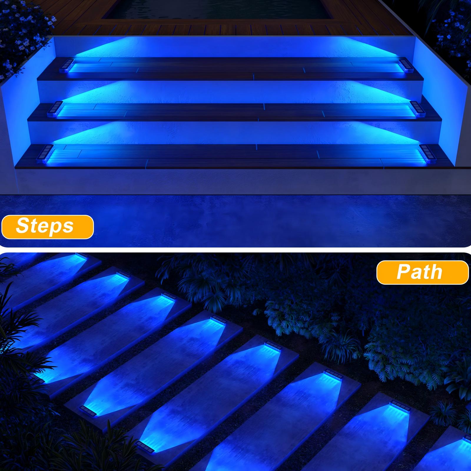 YiLaie Blue Solar Outdoor Step Lights for Deck Dock & Pathway
