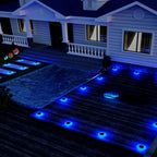 Beveled Round Blue Solar Deck Lights Waterproof Outdoor Pathway Driveway Dock