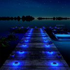 Beveled Round Blue Solar Deck Lights Waterproof Outdoor Pathway Driveway Dock