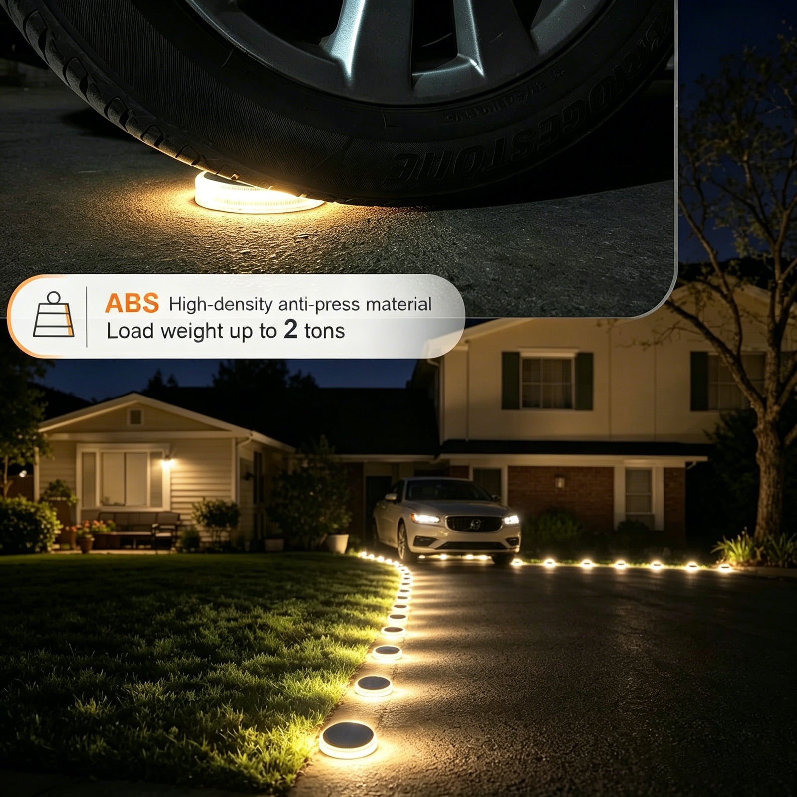 YiLaie Round Warm White Solar Outdoor Garden Pathway Deck Lights