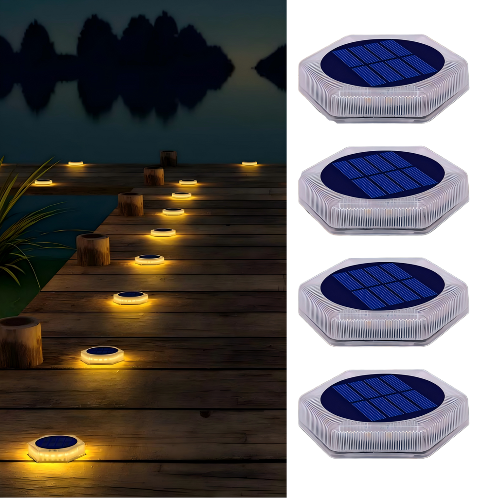 YiLaie Hexagon Warm White Solar Outdoor Lights for Deck & Driveway