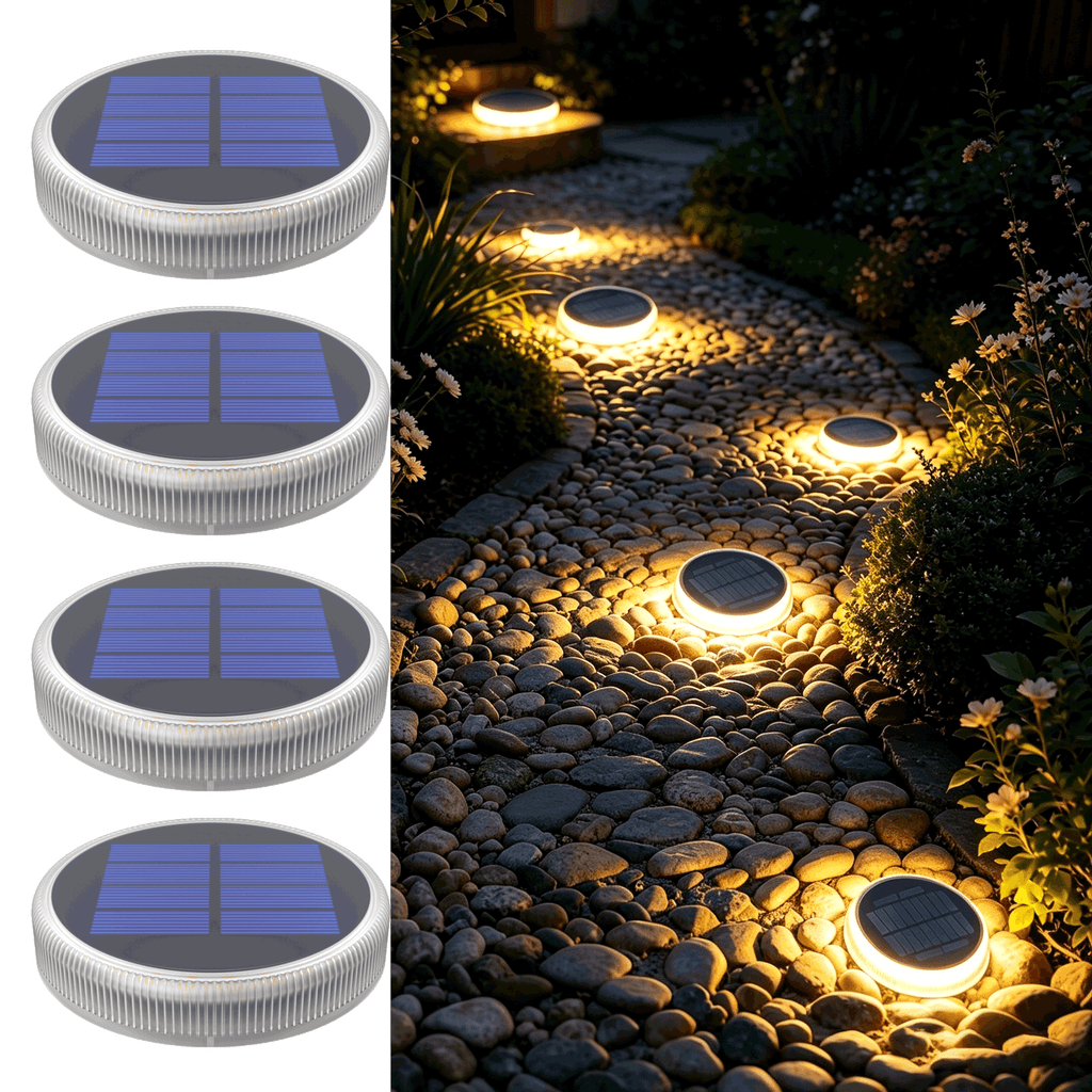 YiLaie Round Warm White Solar Outdoor Garden Pathway Deck Lights