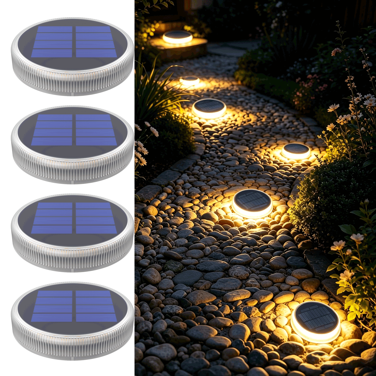 YiLaie Round Warm White Solar Outdoor Garden Pathway Deck Lights