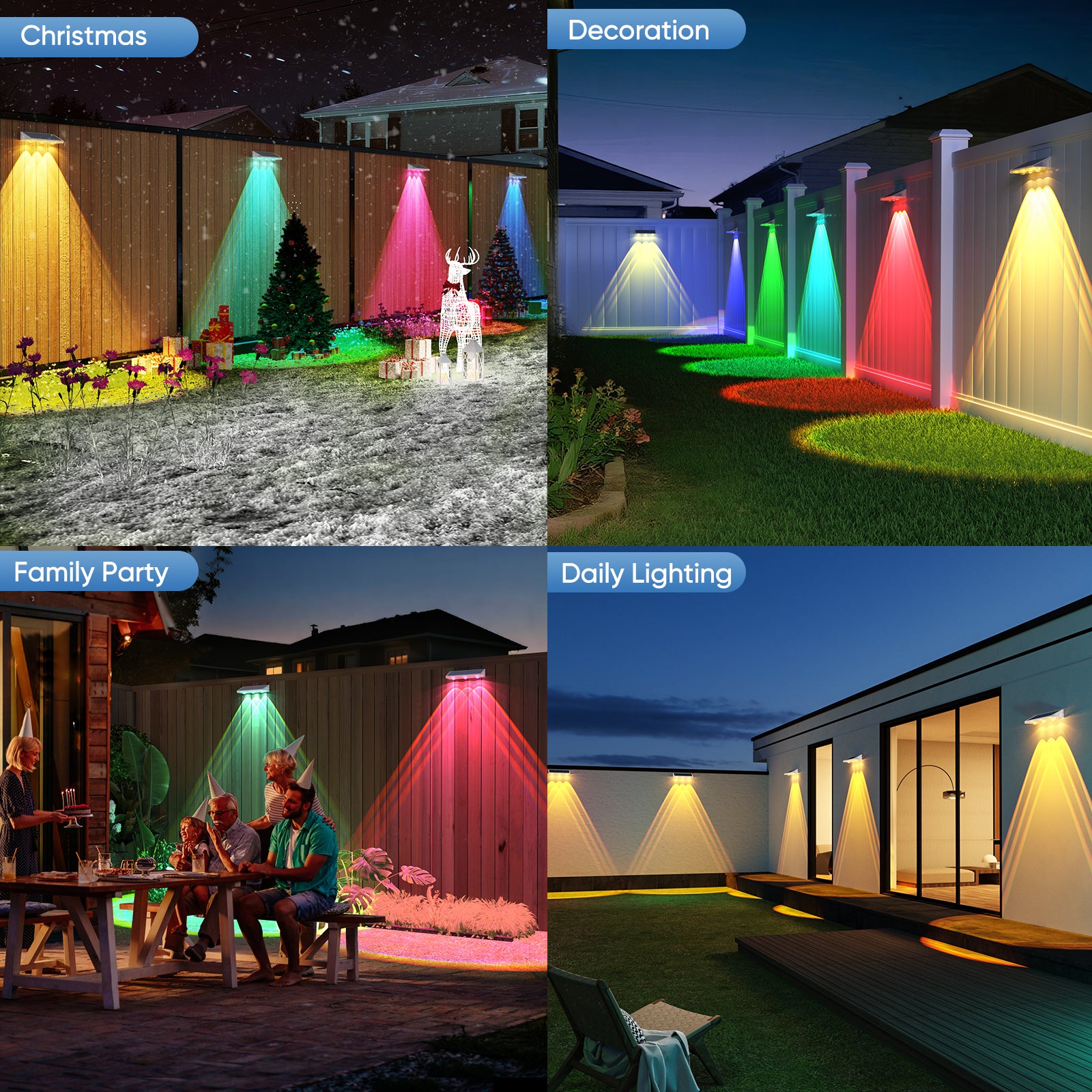 YiLaie Warm White & RGB Solar Fence Lights Outdoor