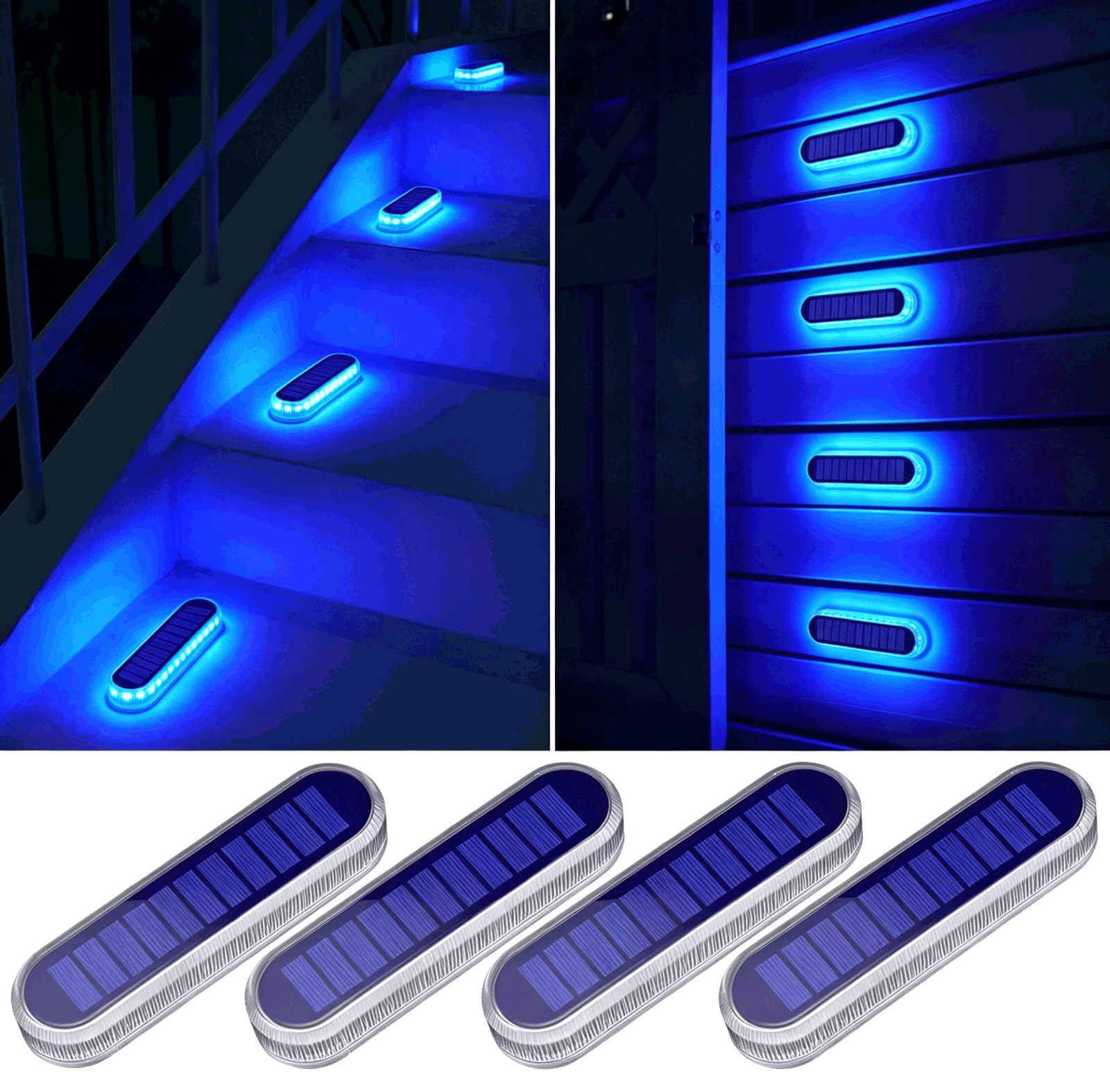 YiLaie Blue Light Long Strip Solar Outdoor Lights for Deck