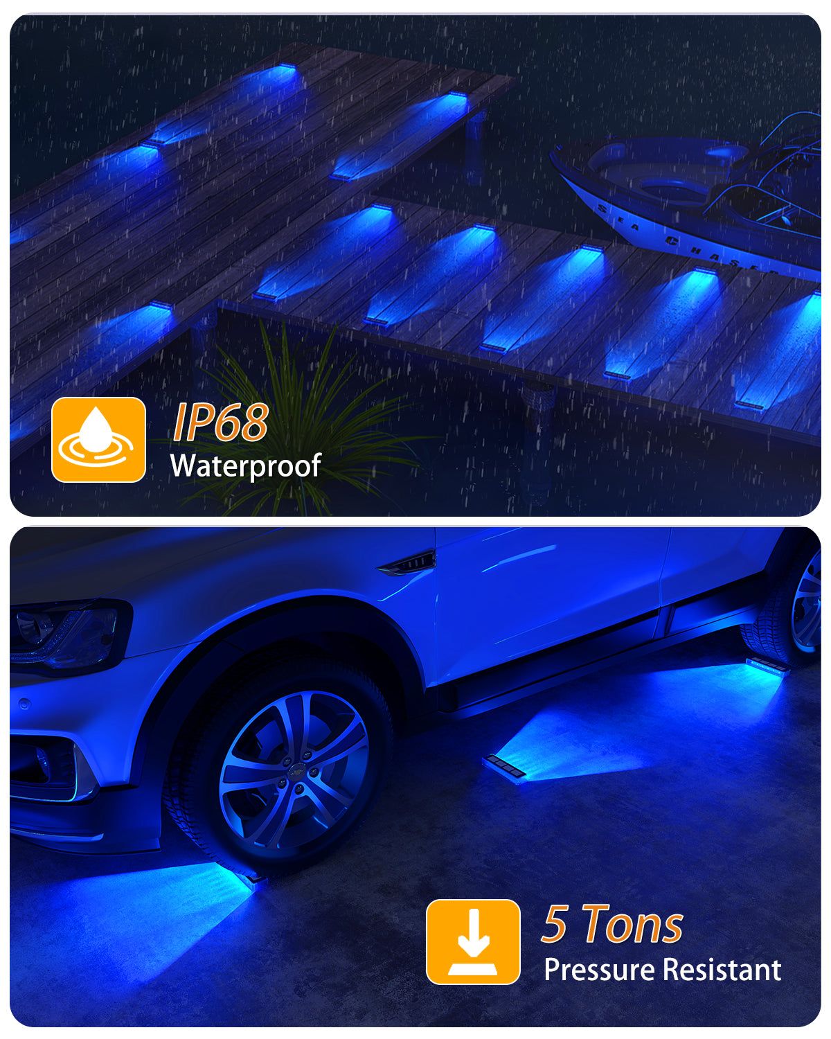 Blue Solar Outdoor Step Lights for Deck Dock & Pathway