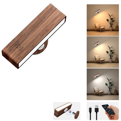 YiLaie Black Walnut LED Wall Sconce 3 Color Temp Rechargeable with Remote
