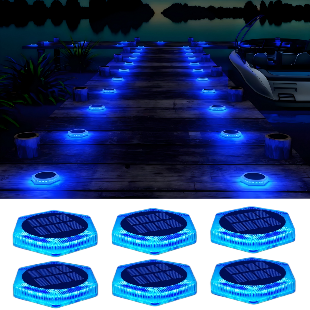 YiLaie Hexagon Blue Solar Outdoor Lights for Dock Pool & Garden Pathway