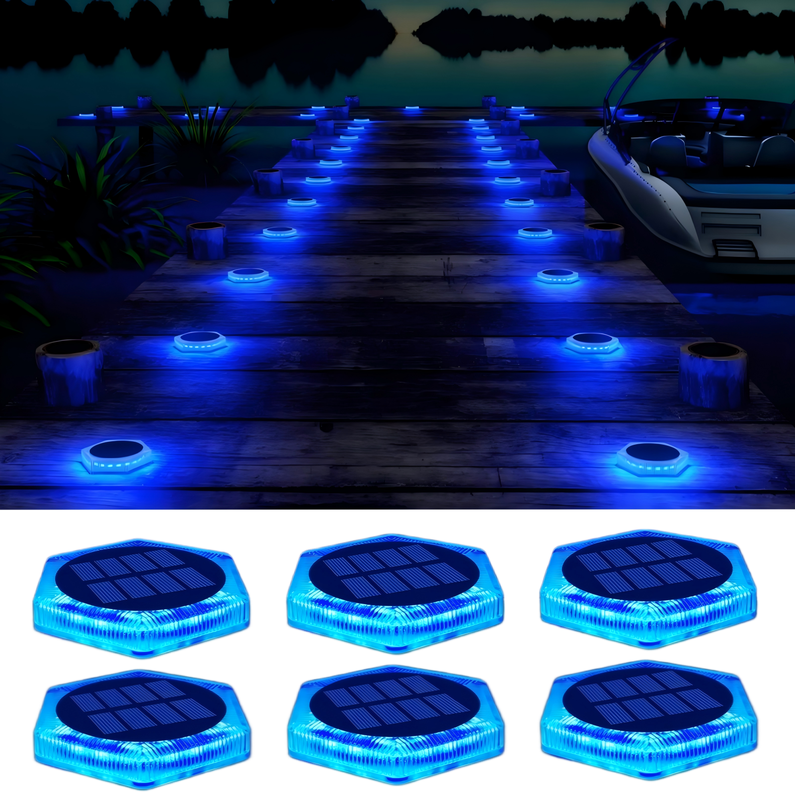YiLaie Hexagon Blue Solar Outdoor Lights for Dock Pool & Garden Pathway