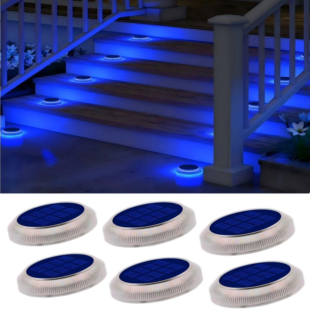 Beveled Round Blue Solar Deck Lights Waterproof Outdoor Pathway Driveway Dock