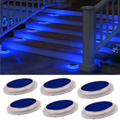 Beveled Round Blue Solar Deck Lights Waterproof Outdoor Pathway Driveway Dock