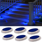 Beveled Round Blue Solar Deck Lights Waterproof Outdoor Pathway Driveway Dock