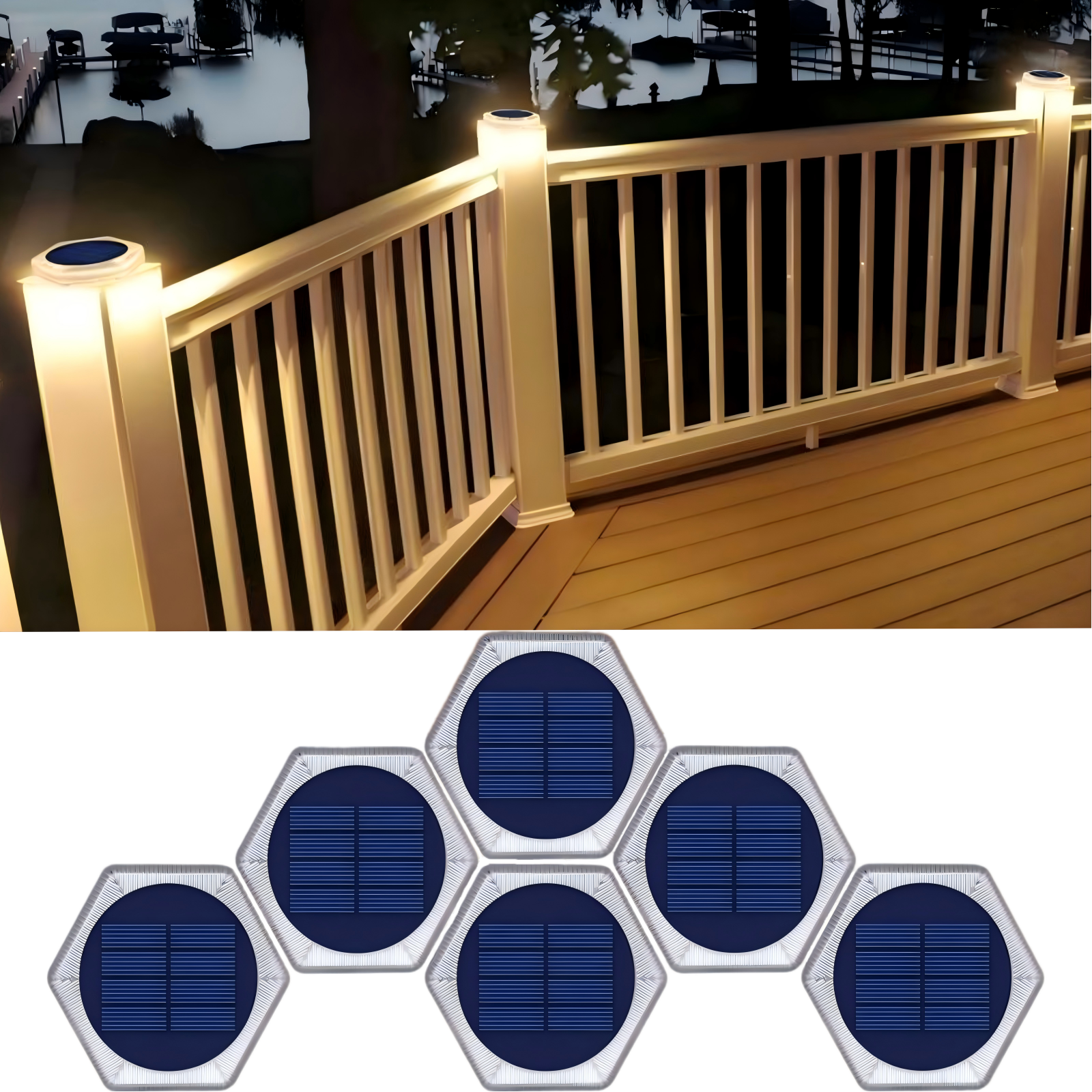 YiLaie Hexagon Warm White Solar Outdoor Lights for Deck & Driveway