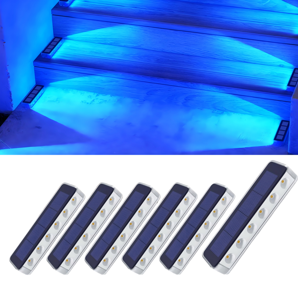 YiLaie 6 pcs Blue Solar Outdoor Step Lights for Deck Dock & Pathway