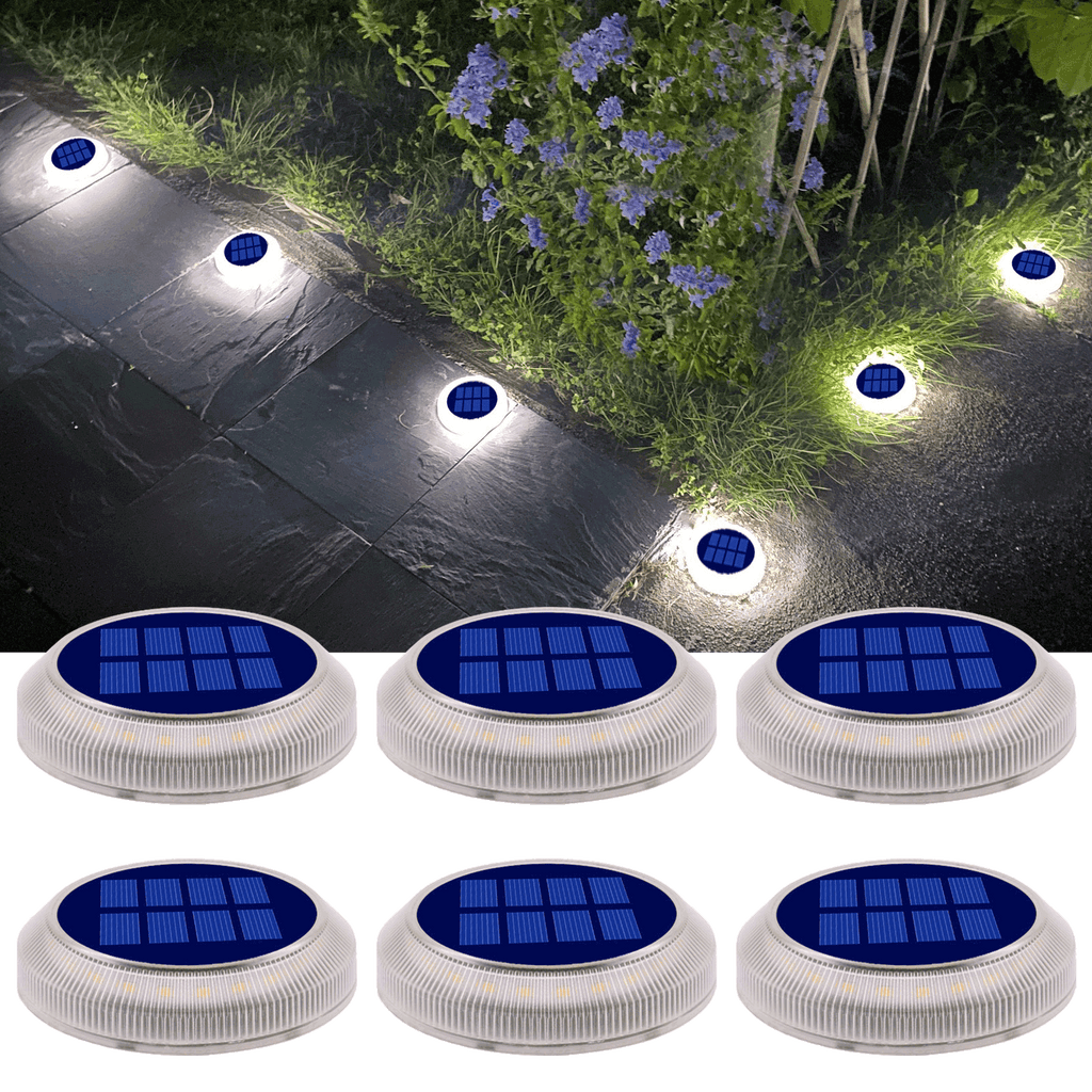 YiLaie Beveled Round White Solar Deck Lights Waterproof Outdoor Pathway Driveway Dock