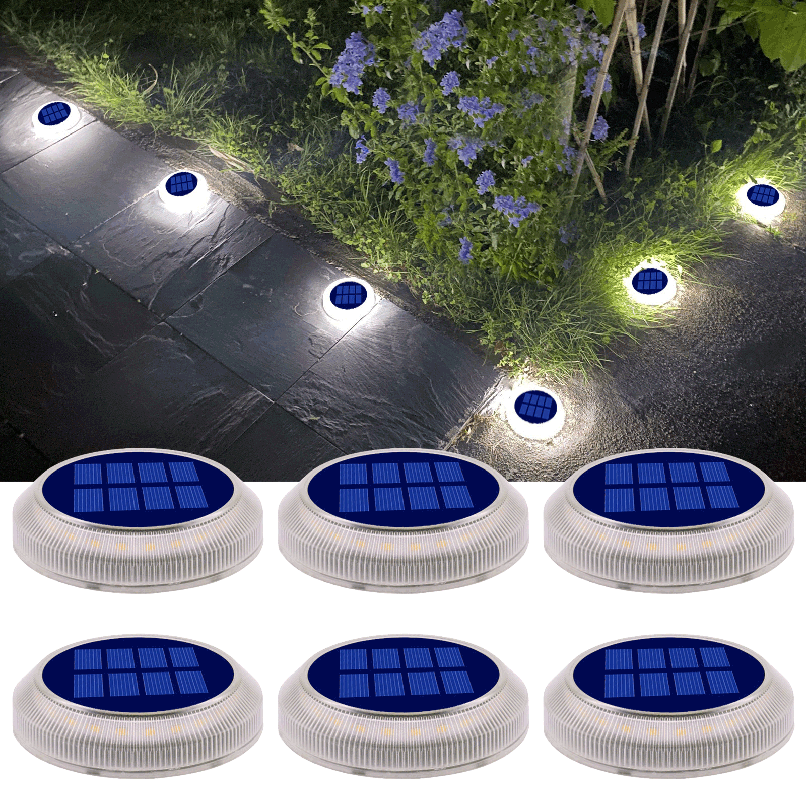 YiLaie Beveled Round White Solar Deck Lights Waterproof Outdoor Pathway Driveway Dock