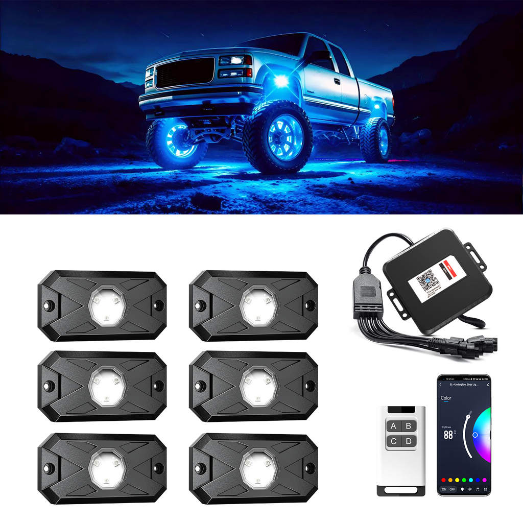 YiLaie X-Type RGB Rock Lights Kit,6 Pods Underglow,App&RF Remote for Truck ATV UTV
