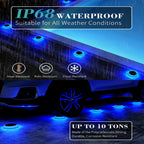 Beveled Round Blue Solar Deck Lights Waterproof Outdoor Pathway Driveway Dock