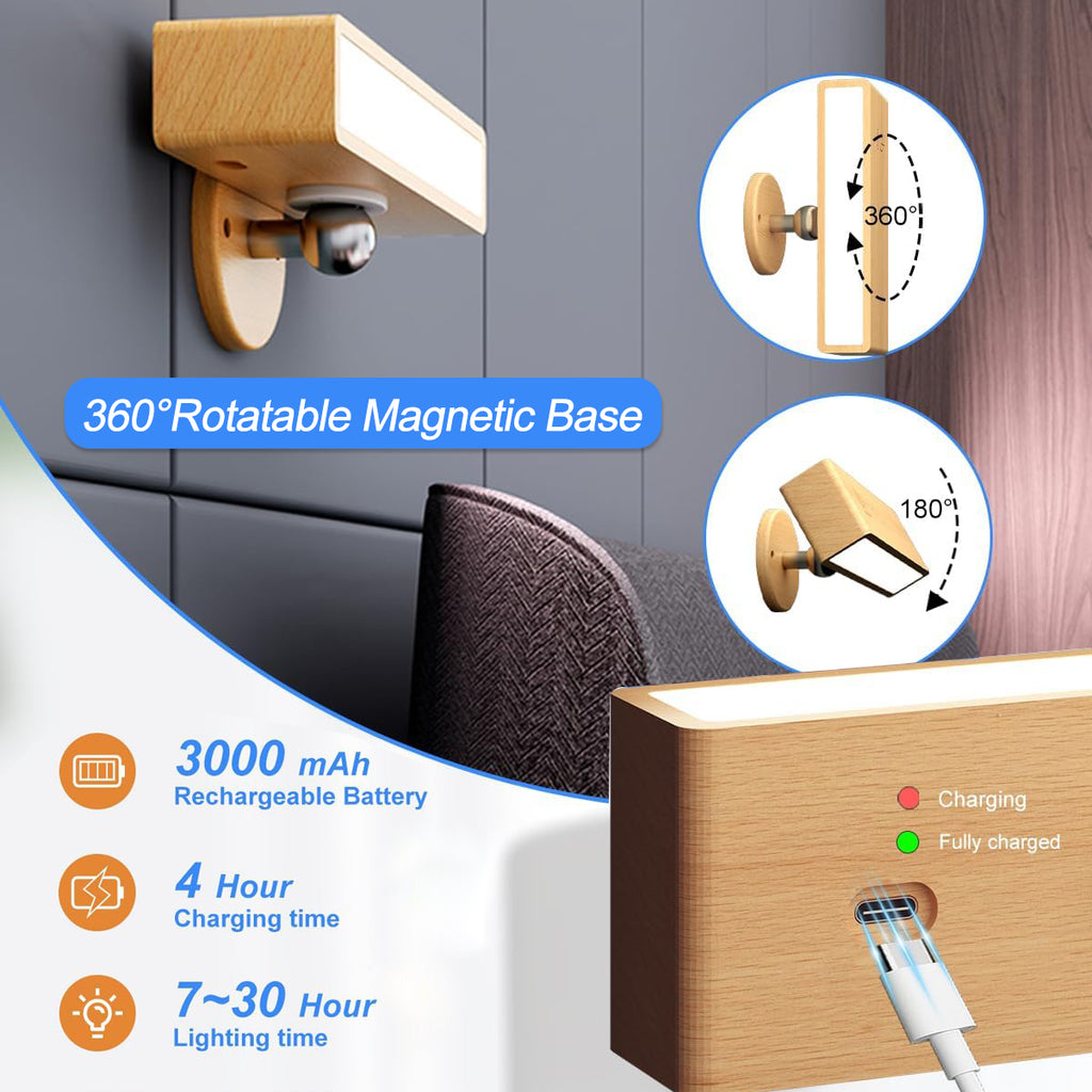 YiLaie Beechwood Battery LED Wall Sconce 3 Color Temp with Remote