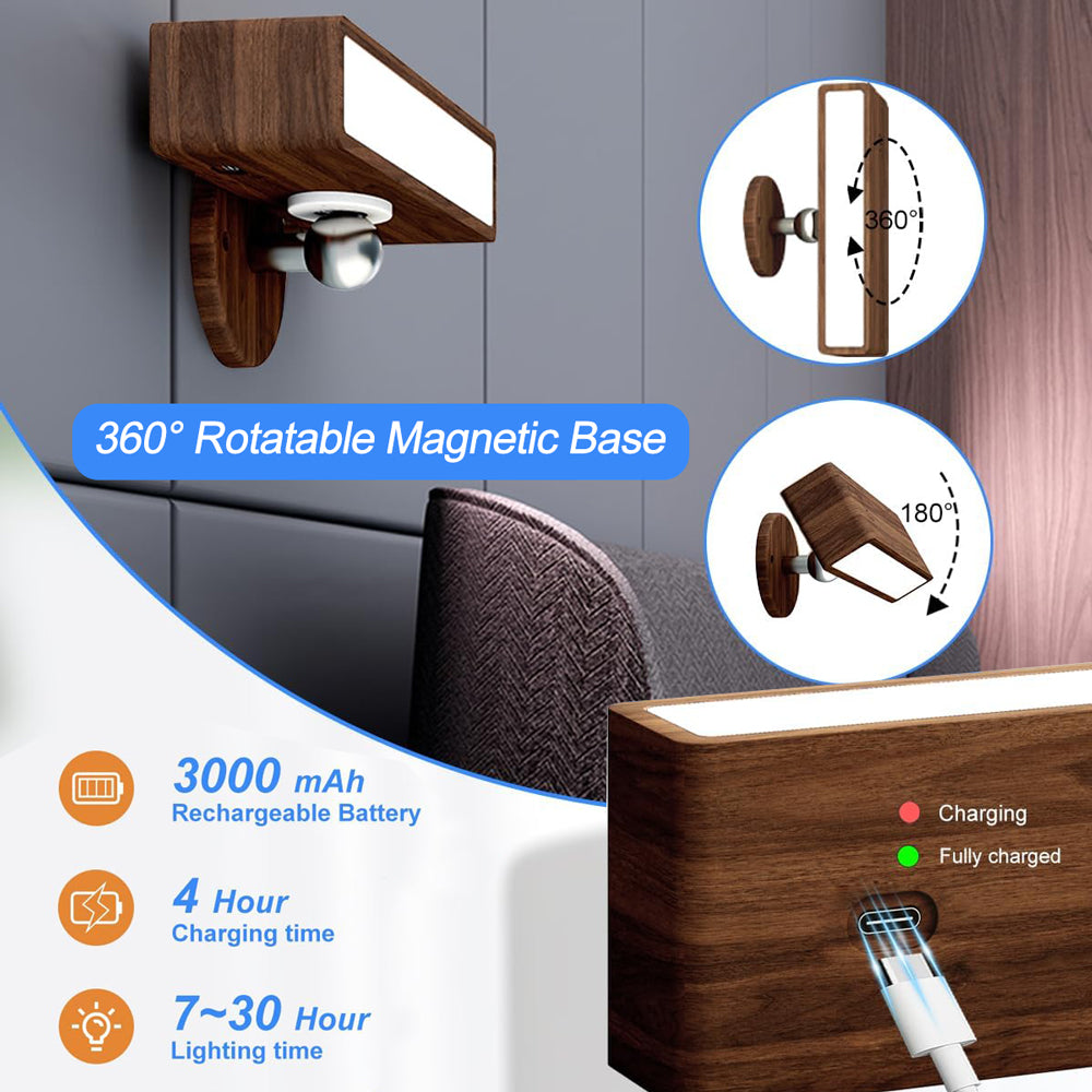 YiLaie Black Walnut LED Wall Sconce 3 Color Temp Rechargeable with Remote