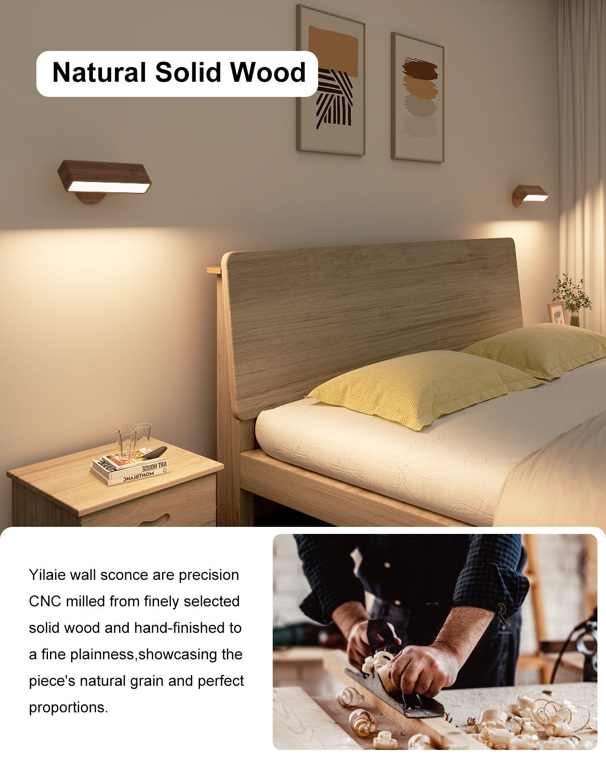 YiLaie Black Walnut LED Wall Sconce 3 Color Temp Rechargeable with Remote