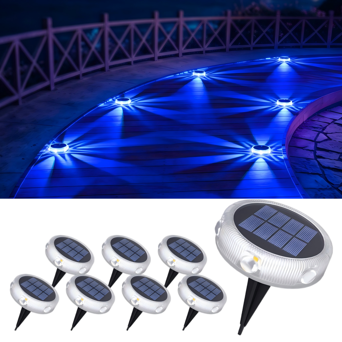 YiLaie 8pcs Blue White Solar In-Ground Lights