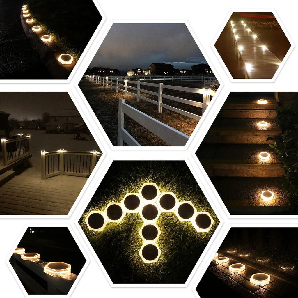 YiLaie Hexagon Warm White Solar Outdoor Lights for Deck & Driveway