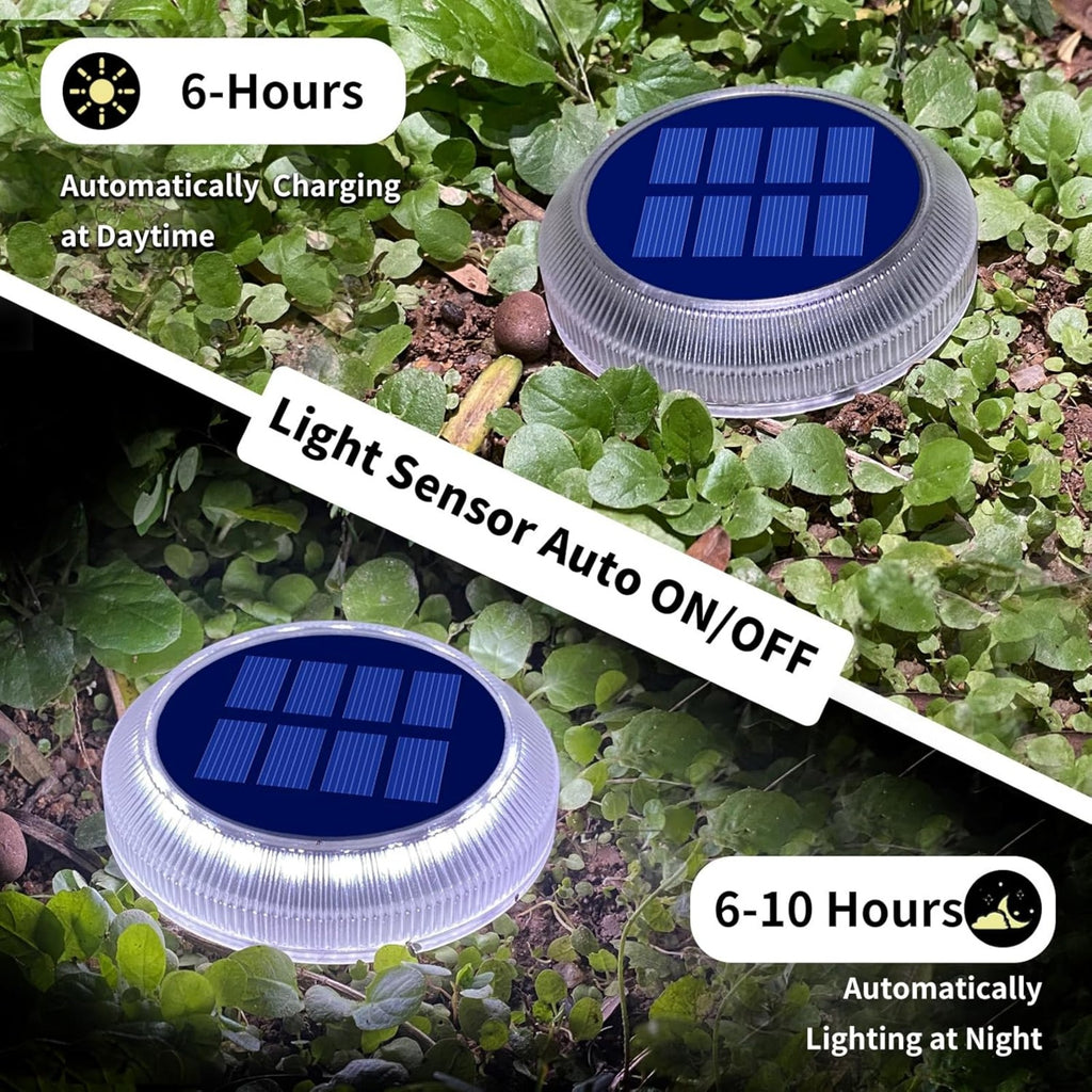 YiLaie Beveled Round White Solar Deck Lights Waterproof Outdoor Pathway Driveway Dock