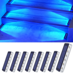 YiLaie 8 pcs Blue Solar Outdoor Step Lights for Deck Dock & Pathway