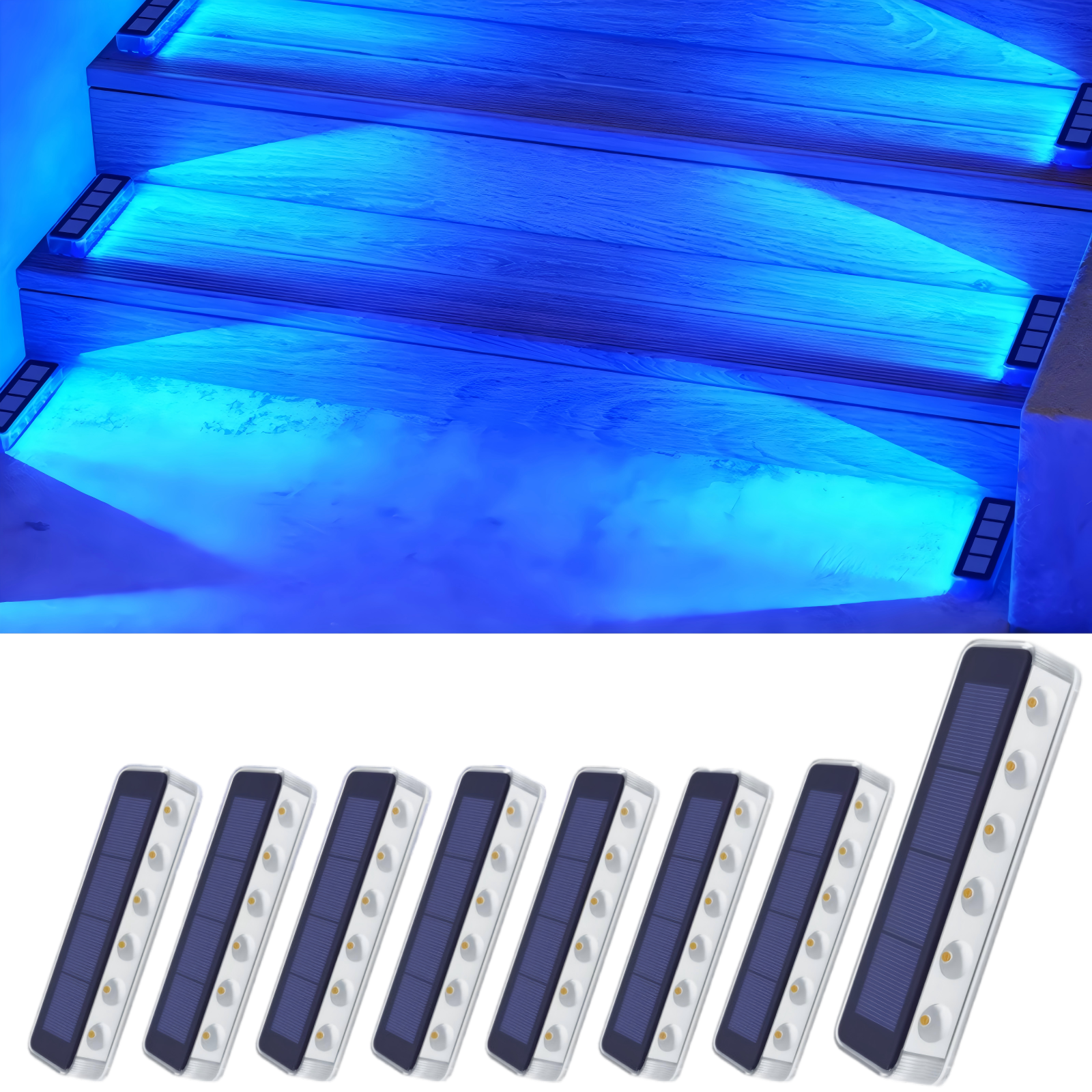 YiLaie Blue Solar Outdoor Step Lights for Deck Dock & Pathway
