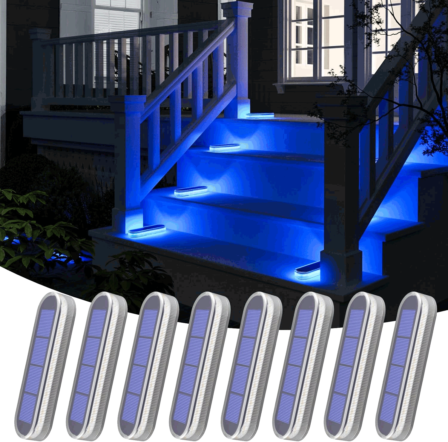 YiLaie Blue Light Long Strip Solar Outdoor Lights for Deck