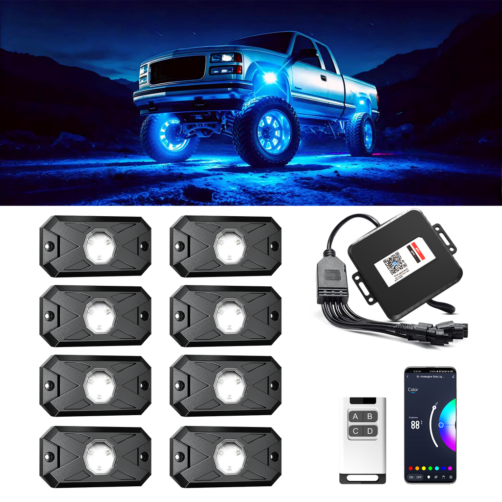 YiLaie X-Type RGB Rock Lights, 8 Pods,App&RF Remote for Truck ATV UTV