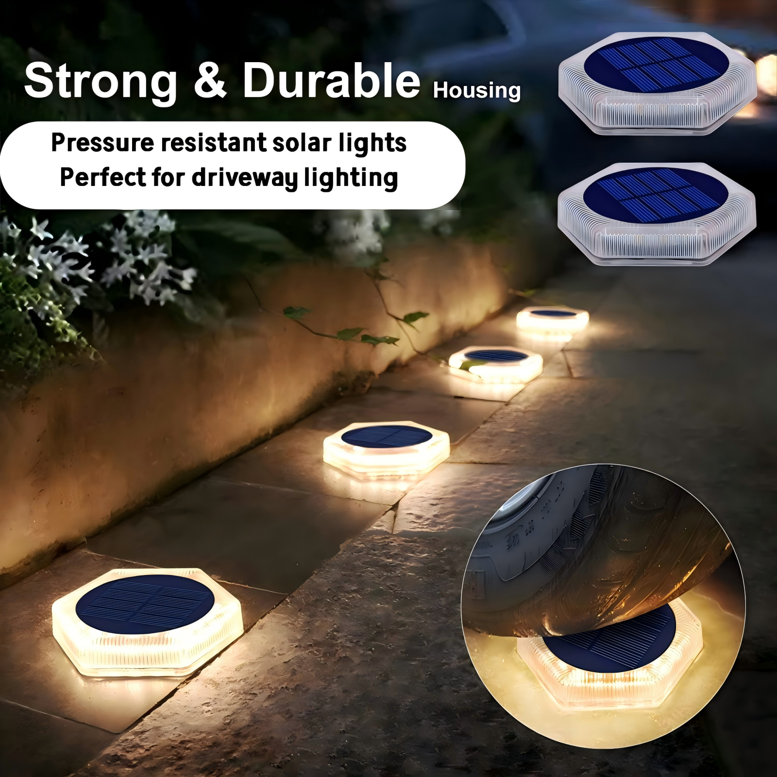 YiLaie Hexagon Warm White Solar Outdoor Lights for Deck & Driveway