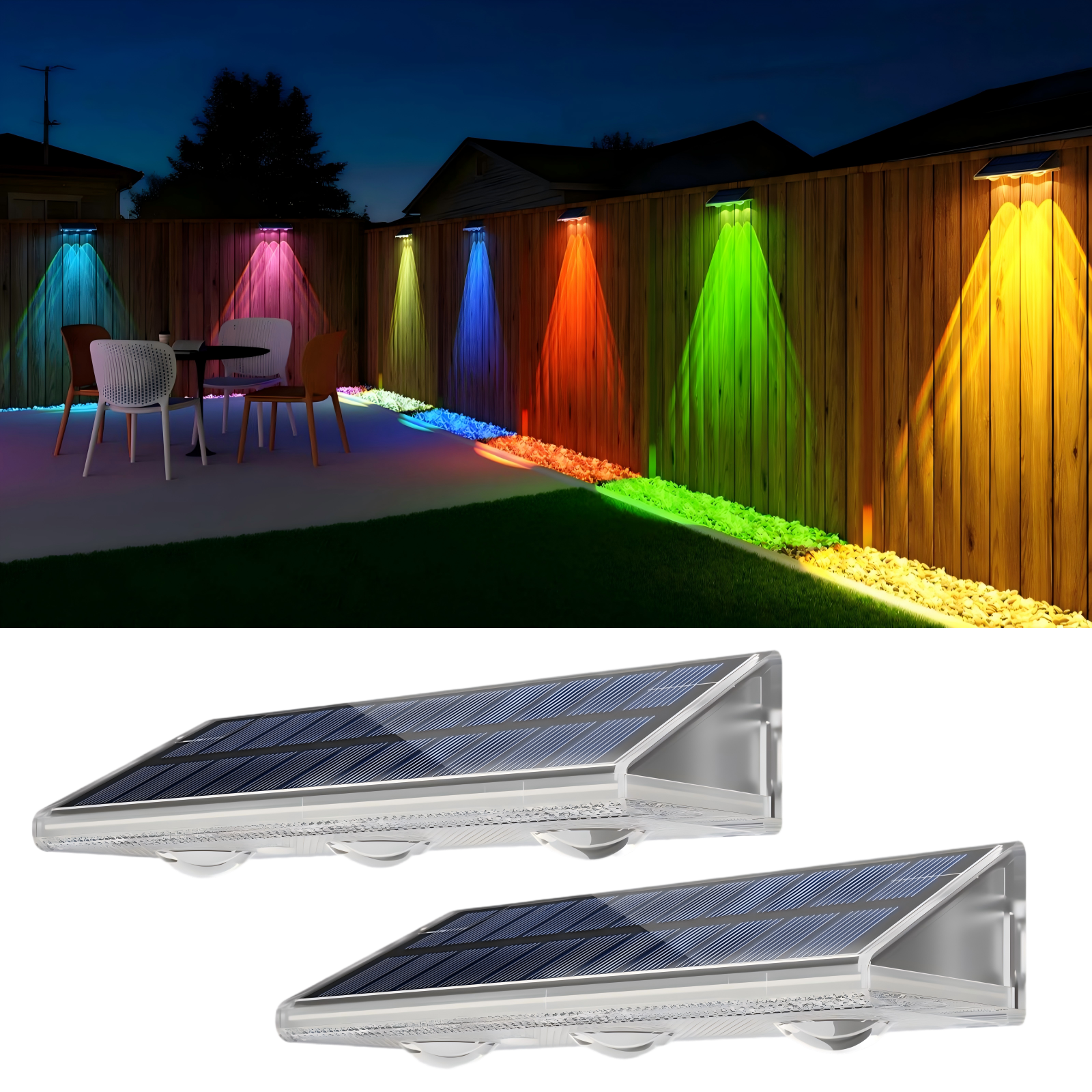 YiLaie Warm White & RGB Solar Fence Lights Outdoor