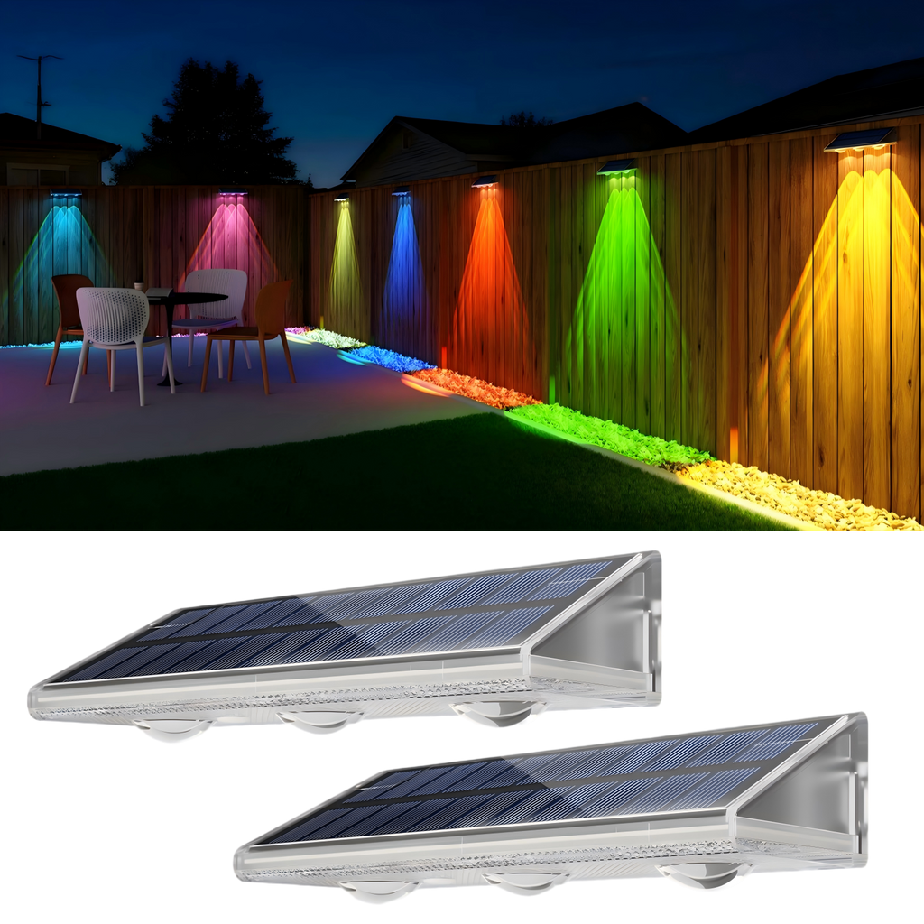 YiLaie Warm White & RGB Solar Fence Lights Outdoor