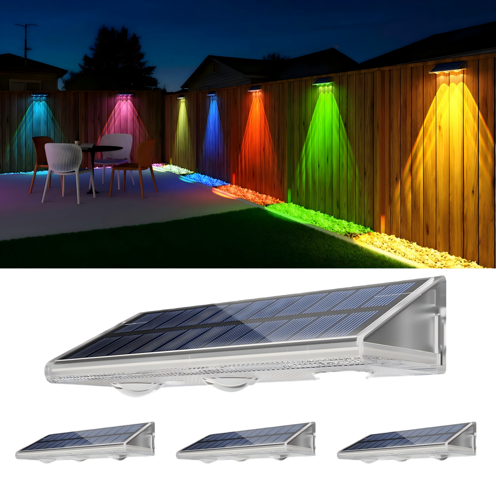 YiLaie 4 pcs  Warm White & RGB Solar Fence Lights Outdoor