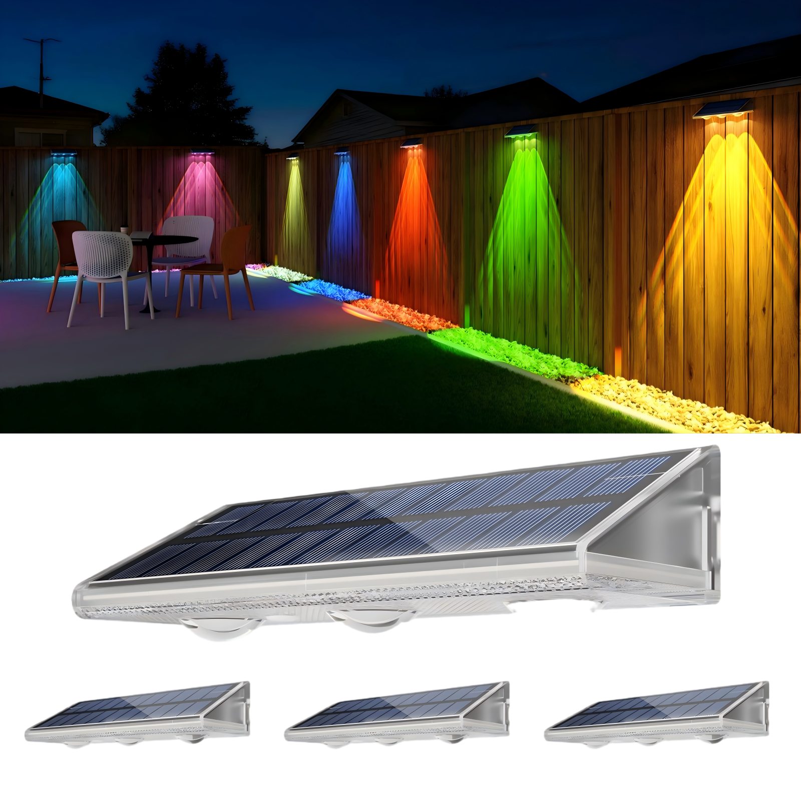YiLaie Warm White & RGB Solar Fence Lights Outdoor