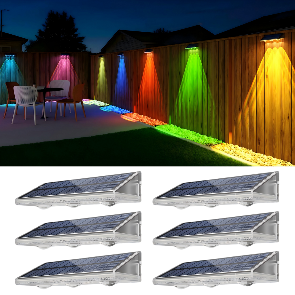 YiLaie  6  pcs Warm White & RGB Solar Fence Lights Outdoor
