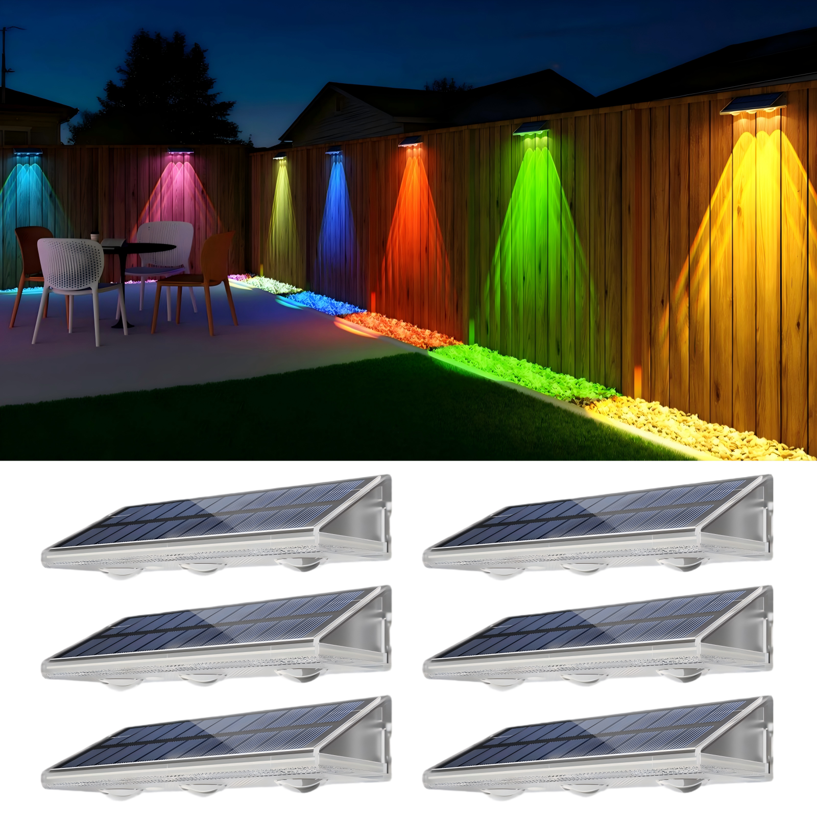 YiLaie Warm White & RGB Solar Fence Lights Outdoor
